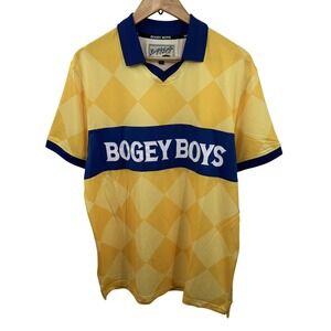 Bogey Boys Argyle Golf Polo Yellow Blue Diamond Pattern Mens Size M Retro Preppy